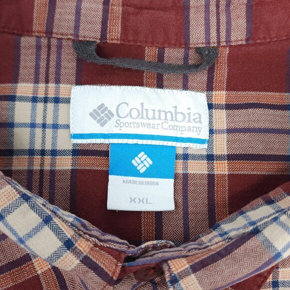 Columbia Button Up Shirt Mens Size XXL Long Sleeve Casual Cotton Burgandy Plaid - Picture 4 of 8